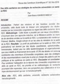 Defis Sanitaires Aux Strategies De Recherche Universitaire En Sante En Rdc