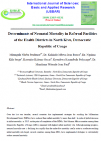 Determinants De La Mortalite Neonatale Dans Les Centres Specialises Des Districts Du Nord Kivu 1