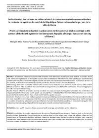 From Care Services Utilization In Urban Areas To The Universal Health Coverage In The Drd. The Case Of The City Of Goma 2018 Page 01