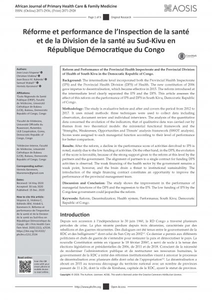 Réforme & Performance Inspection Et Division Provinciale Santé Sud Kivu Page 1