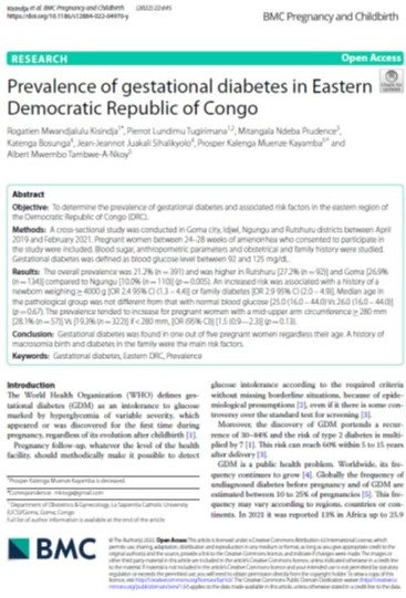 Prevalence Of Gestational Diabetes In Eastern Drc